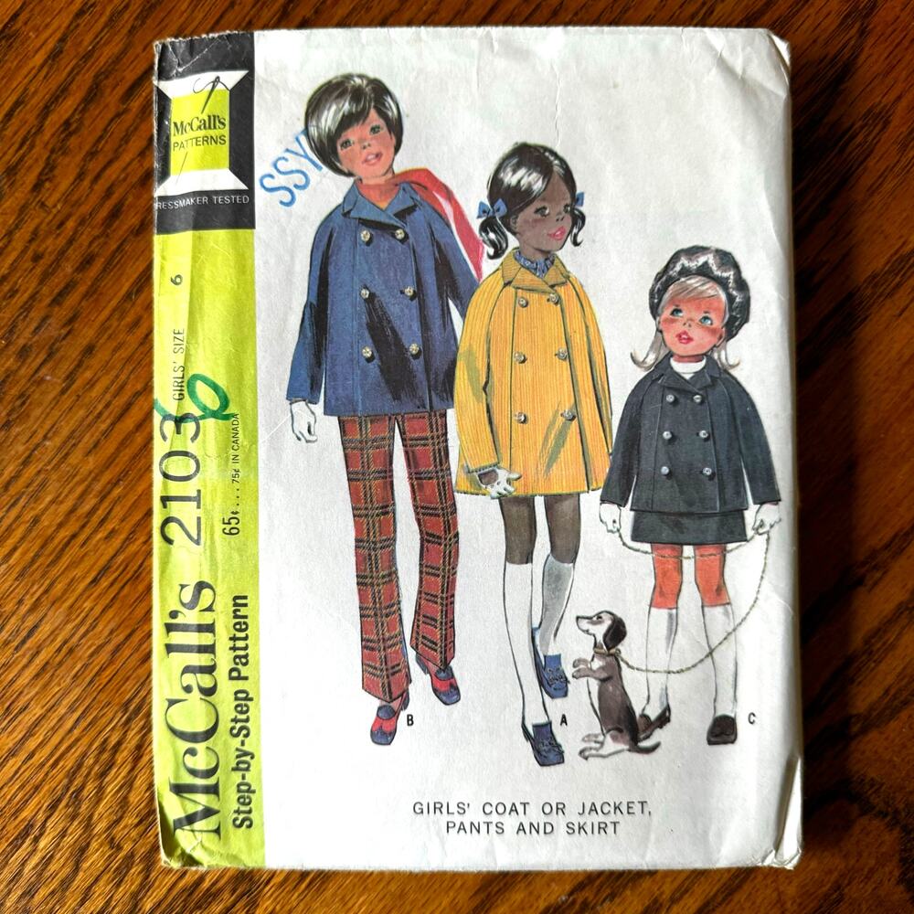 Vintage 1960s McCalls 2103 Sewing Pattern Size 6 Girls Coat Pant Skirt COMPLETE